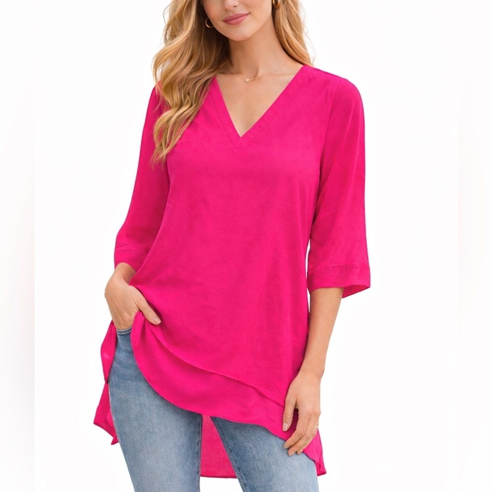 The Limited hot pink V-Neck Tunic